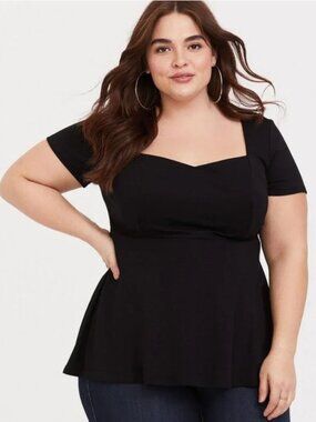 Torrid Black Ponte Peplum Top Sweetheart Neck Size 1 1X